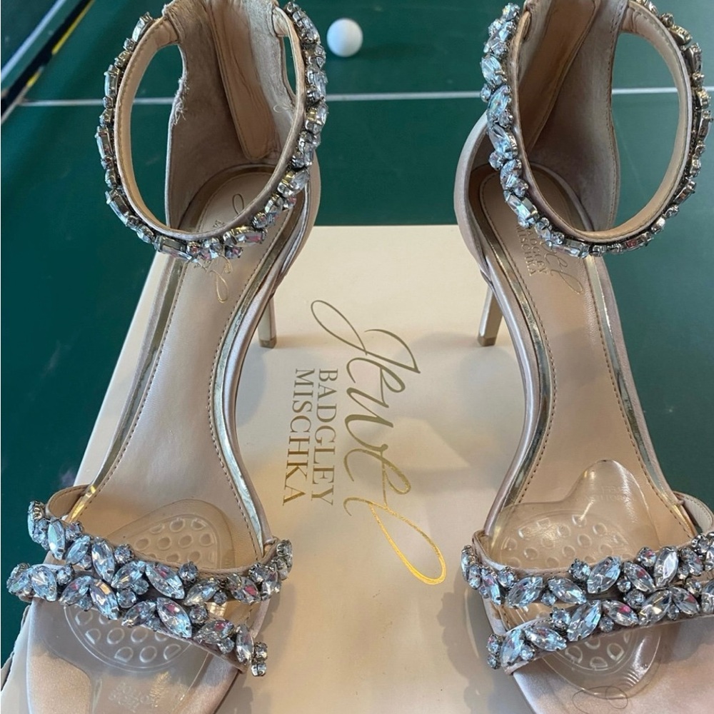 BADGLEY MISCHKA jewel rose gold zipper heels